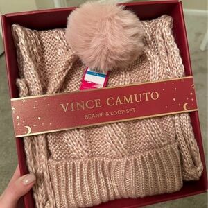 Vince Camuto Blush Knit Beanie and Scarf Set